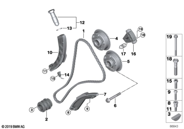 2004 BMW 545i Engine Timing Chain Tensioner Diagram for 11311439552
