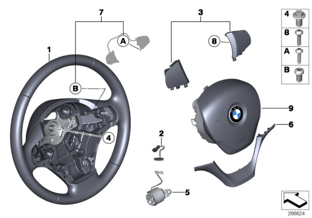 2016 BMW 340i Steering Wheel, Leather Diagram