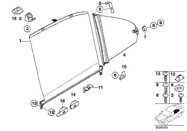 2002 BMW M5 Fixed Sun Blind Hook Diagram for 51168200982
