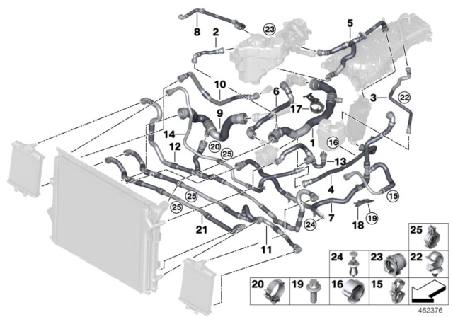 2016 BMW 340i Cooling System Coolant Hoses Diagram 1