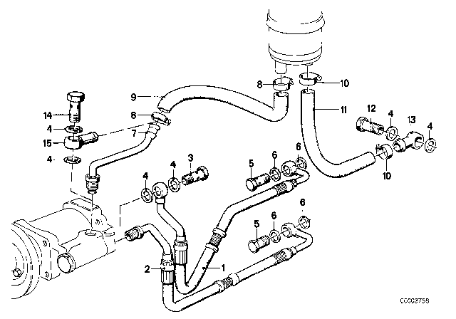 1983 BMW 528e Hydro Steering - Oil Pipes Diagram