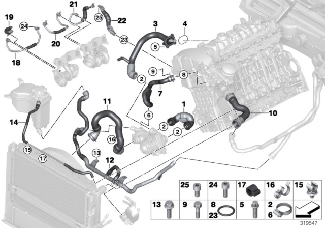 2011 BMW 1 Series M Ventilation Line Radiator Top Diagram for 17127565094