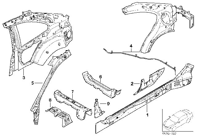 2001 BMW 325Ci Single Components For Body-Side Frame Diagram