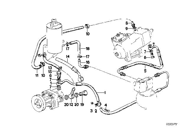 1986 BMW 535i Hydro Steering - Oil Pipes Diagram 1