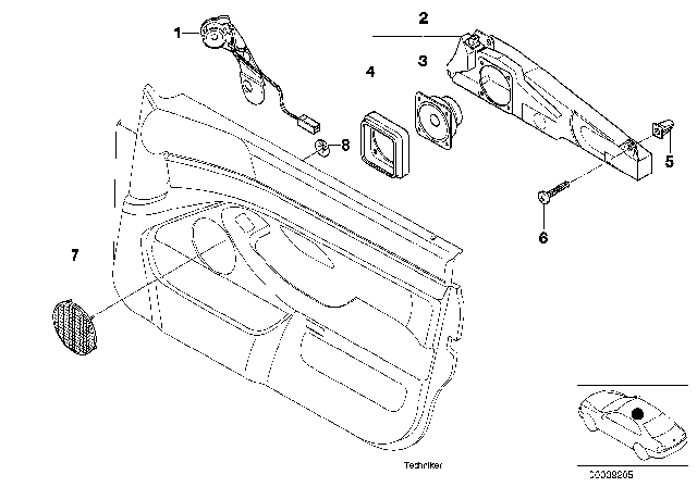 2001 BMW 540i Right Front Door Loudspeaker Box Diagram for 65138360776