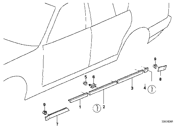 1995 BMW 530i Moulding Fender Rear Right Diagram for 51131934184