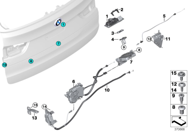 2016 BMW X5 Trunk Lock Actuator Motor Diagram for 51247303443