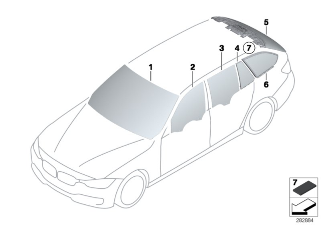 2012 BMW 328i Glazing Diagram