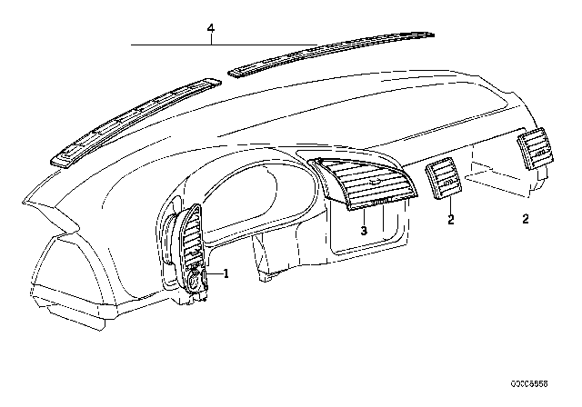 1992 BMW 318is Fresh Air Grille, Left Diagram for 64221387061