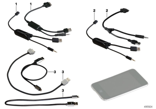 2012 BMW Z4 Cable Adapter, Apple iPod / iPhone Diagram