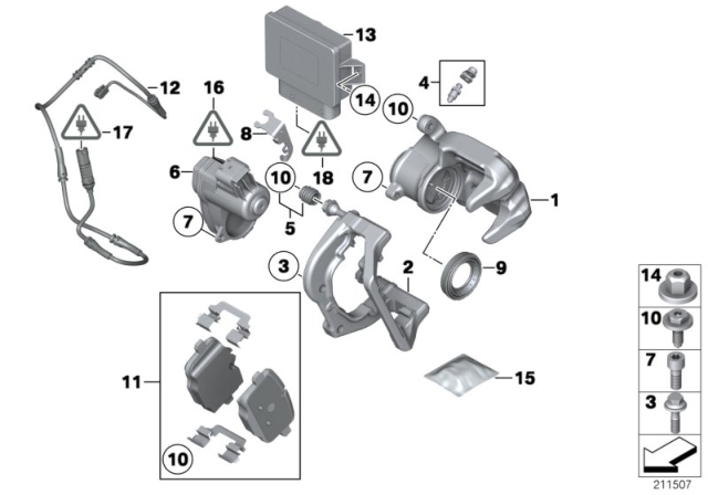 2013 BMW 535i Rear-Wheel Brake - EMF Control Unit Diagram
