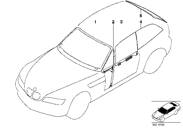 2001 BMW Z3 Glazing Diagram
