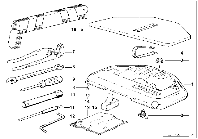 1991 BMW 735i Tool Kit / Tool Box Diagram