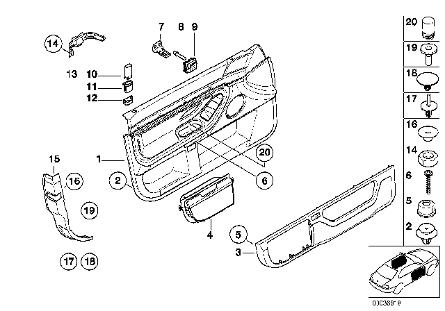1999 BMW 740i Door Trim Panel, Front Left Diagram for 51418246361