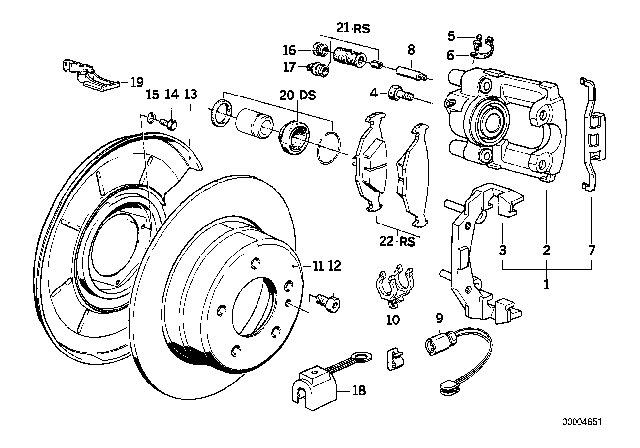 1986 BMW 635CSi Rear Wheel Brake, Brake Pad Sensor Diagram