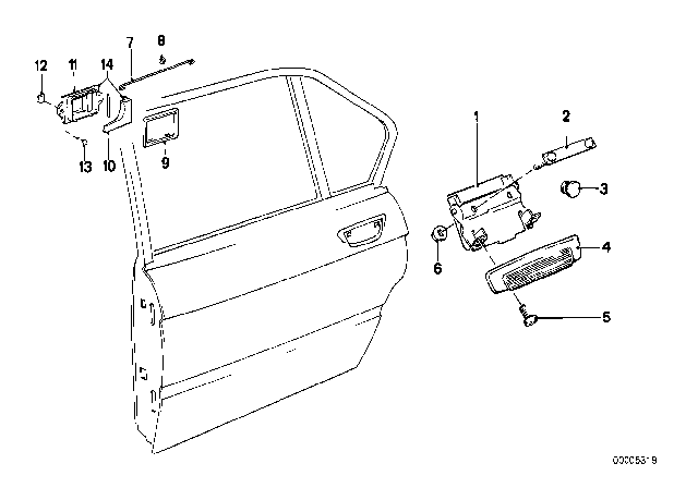 1988 BMW 528e Locking System, Door Diagram 1