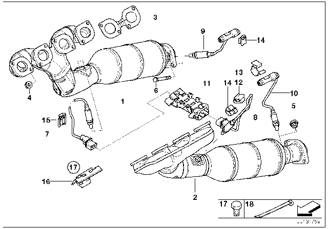 2005 BMW 545i Exhaust Manifold With Catalyst Diagram