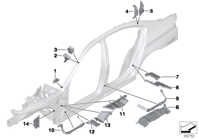 2016 BMW 528i Cavity Shielding, Side Frame Diagram