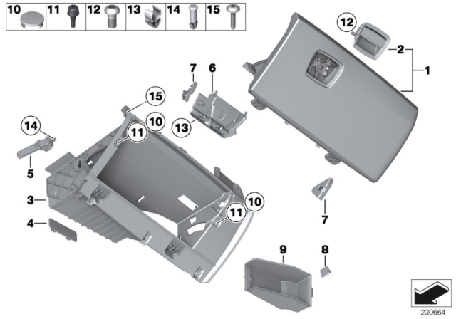 2012 BMW 750Li Glove Box Lid Diagram for 51169159914