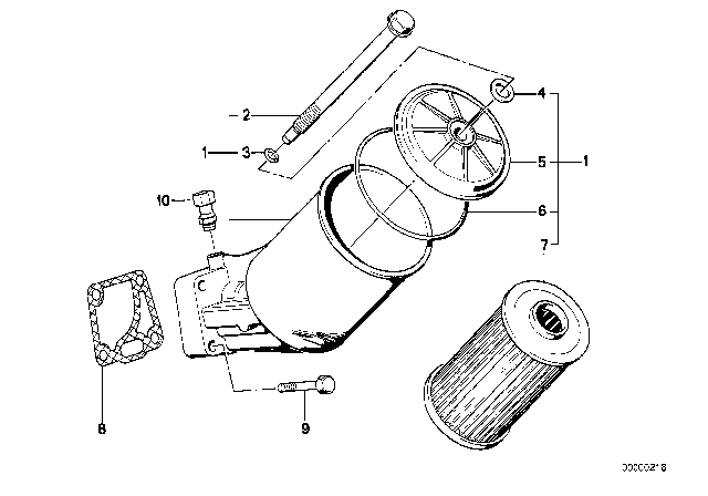 1989 BMW 535i Lubrication System - Oil Filter Diagram