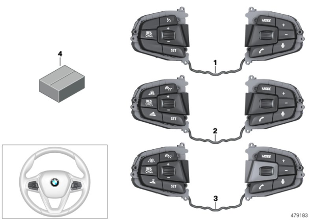 2017 BMW 540i Switch, Steering Wheel Diagram 1