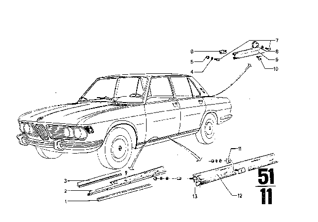 1970 BMW 2500 Mouldings Diagram 8