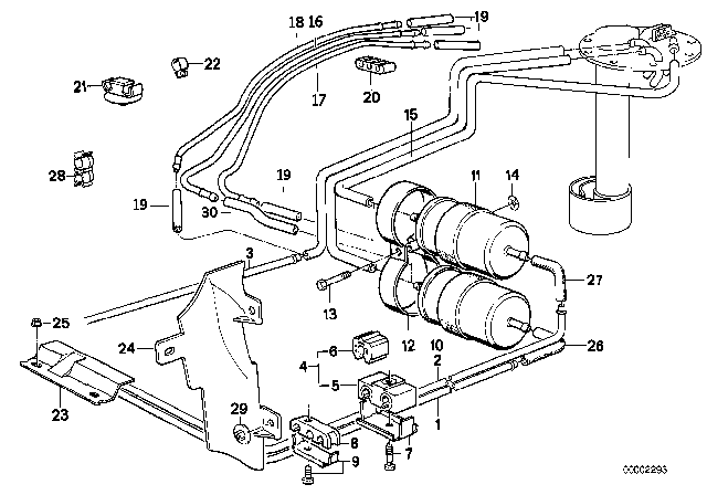 1993 BMW 750iL Fuel Supply / Double Filter Diagram