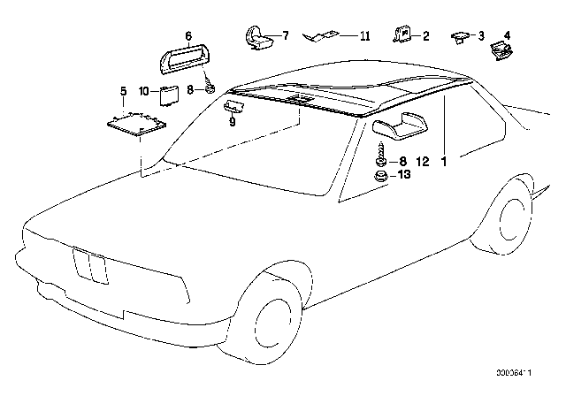 1994 BMW 530i Roof Trim - Headlining Moulded / Handle Diagram