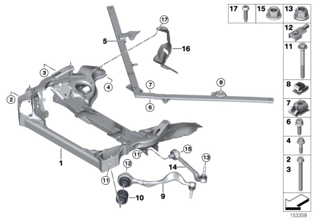 2011 BMW 323i Front Axle Support, Wishbone / Tension Strut Diagram