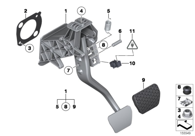 2011 BMW X6 Pedal Assembly, Automatic Transmission Diagram