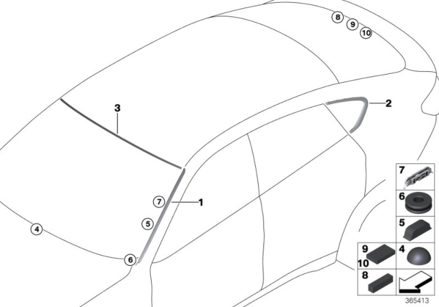 2016 BMW X6 Glazing, Mounting Parts Diagram