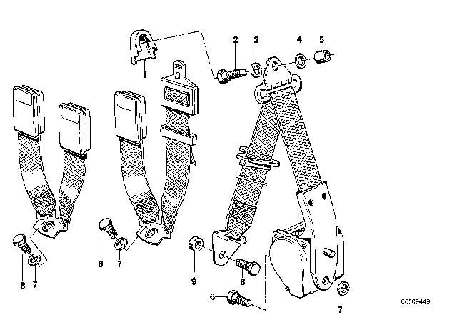 1986 BMW 528e Rear Safety Belt Mounting Parts Diagram 2