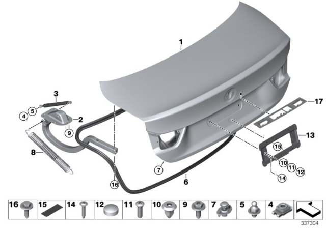 2020 BMW M4 Right Trunk Lid Hinge Diagram for 41007420784