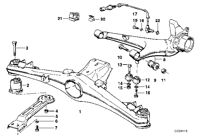 1985 BMW 528e Rear Axle Support / Wheel Suspension Diagram