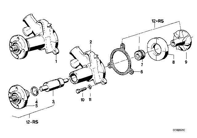 1986 BMW 528e Cooling System - Water Pump Diagram