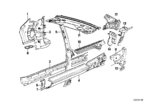 1989 BMW M3 Single Components For Body-Side Frame Diagram 1
