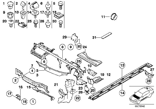 1997 BMW 540i Body Parts / Floor Panel / Engine Compartment Diagram