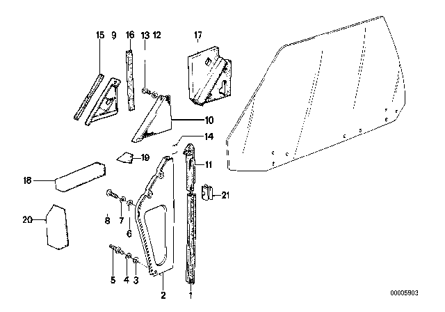 1985 BMW 635CSi Front Right Window Guide Diagram for 51211861098