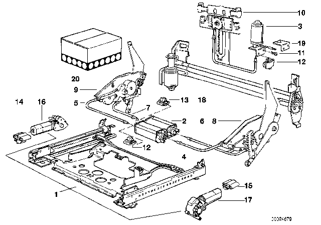 1994 BMW 525i Seat Rail W.Actuators Diagram for 52108154395