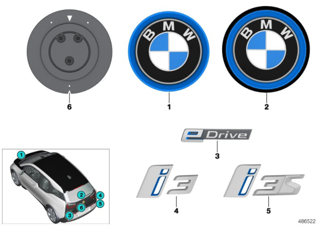 2014 BMW i3 Badge, Rear Diagram for 51147306454