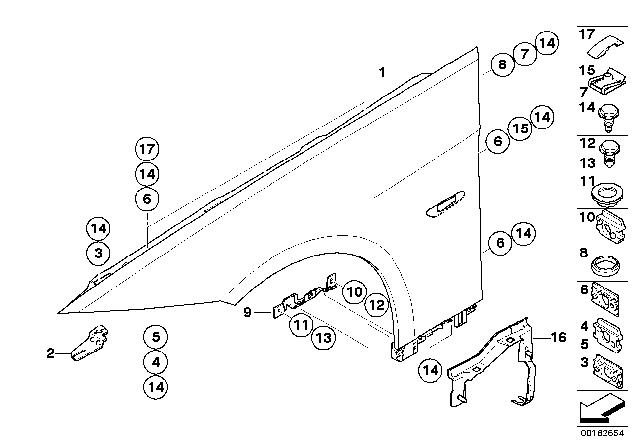 2011 BMW 335i Front Side Panel / Mounting Parts Diagram