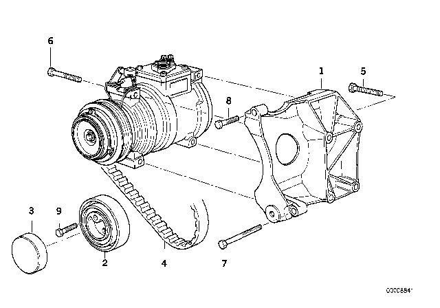 1992 BMW 318i Air Conditioner Tensioner Pulley Diagram for 11282245087