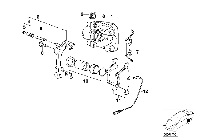 2000 BMW 323Ci Rear Wheel Brake, Brake Pad Sensor Diagram