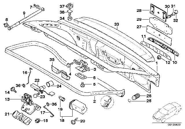 2000 BMW Z3 M Coupe(E36) Single Components For Trunk Lid Diagram