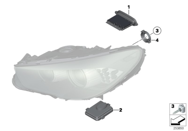 2012 BMW 528i Headlight, Electronic Components / Bulbs Diagram