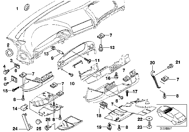 1999 BMW 540i Mounting Parts, Instrument Panel Diagram 2