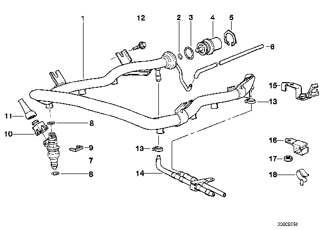 1993 BMW 740i Fuel Injector Set Diagram for 13641747406