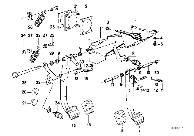 1985 BMW 325e Pedals / Stop Light Switch Diagram