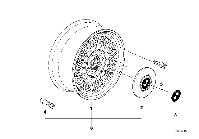 1995 BMW 525i Silver Wheel Hub Center Cap Diagram for 36131180113