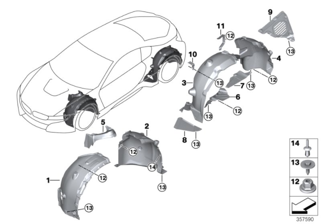 2015 BMW i8 Cover, Wheel Arch, Supplement Part, Top Left Diagram for 51717375707